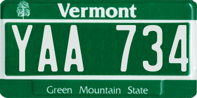 VT license plate YAA734