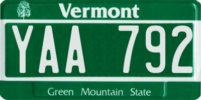VT license plate YAA792