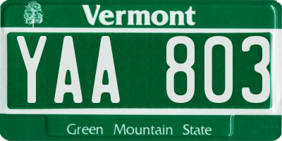 VT license plate YAA803