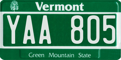 VT license plate YAA805