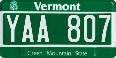 VT license plate YAA807