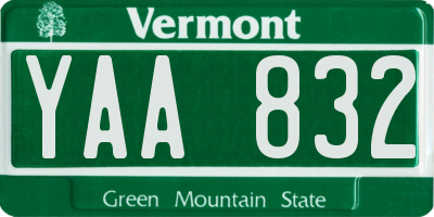 VT license plate YAA832