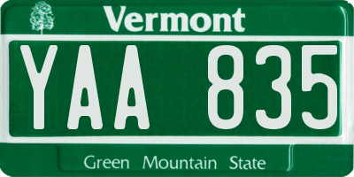 VT license plate YAA835
