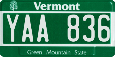 VT license plate YAA836