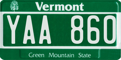 VT license plate YAA860