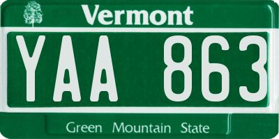 VT license plate YAA863