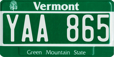 VT license plate YAA865