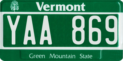 VT license plate YAA869