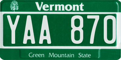 VT license plate YAA870