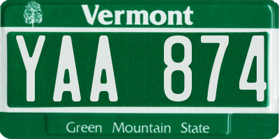 VT license plate YAA874