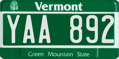 VT license plate YAA892