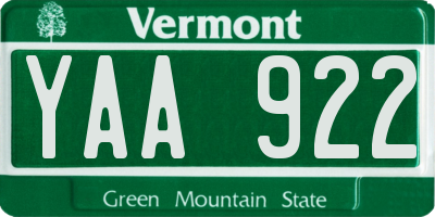 VT license plate YAA922