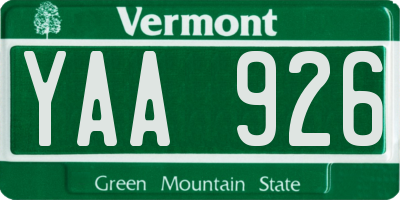 VT license plate YAA926