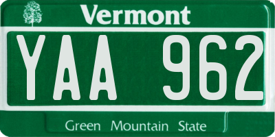 VT license plate YAA962