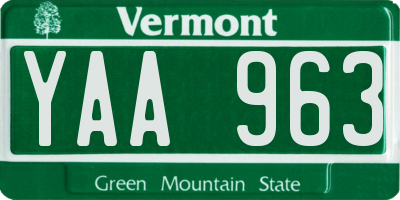 VT license plate YAA963