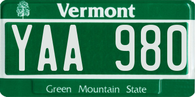 VT license plate YAA980