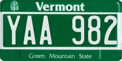 VT license plate YAA982