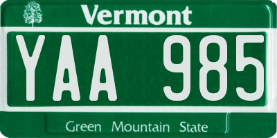VT license plate YAA985