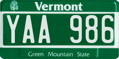 VT license plate YAA986
