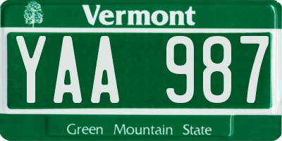 VT license plate YAA987