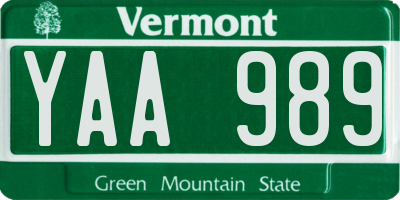 VT license plate YAA989