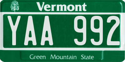 VT license plate YAA992