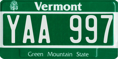 VT license plate YAA997