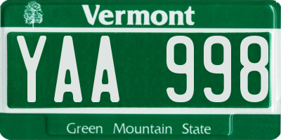 VT license plate YAA998