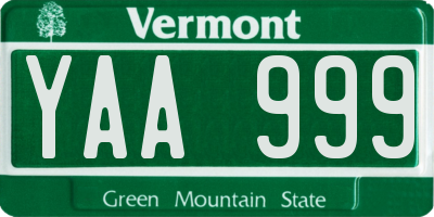 VT license plate YAA999