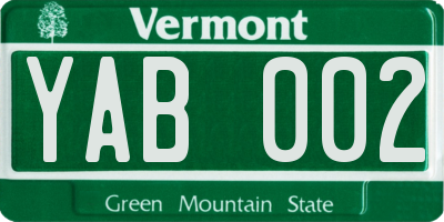 VT license plate YAB002