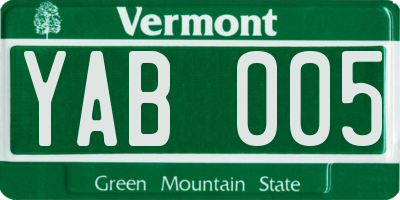 VT license plate YAB005