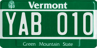 VT license plate YAB010