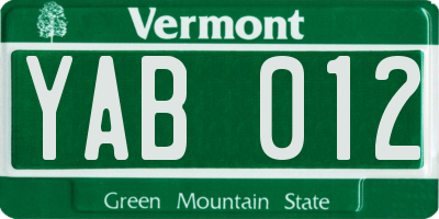 VT license plate YAB012