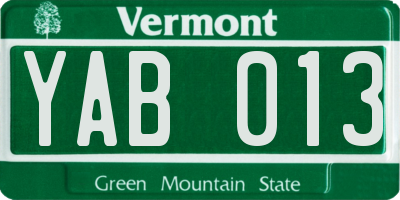 VT license plate YAB013