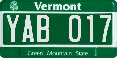 VT license plate YAB017