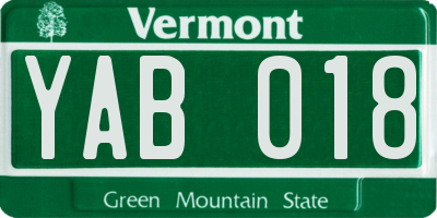 VT license plate YAB018