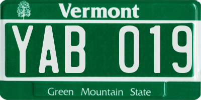 VT license plate YAB019