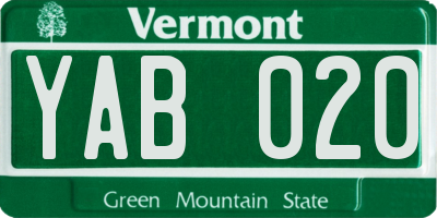 VT license plate YAB020