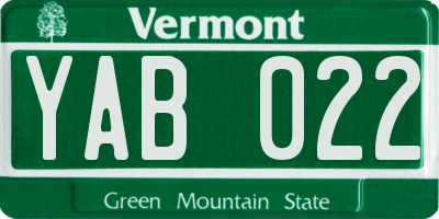VT license plate YAB022