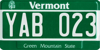VT license plate YAB023
