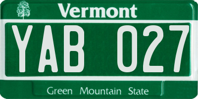 VT license plate YAB027