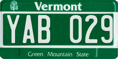 VT license plate YAB029