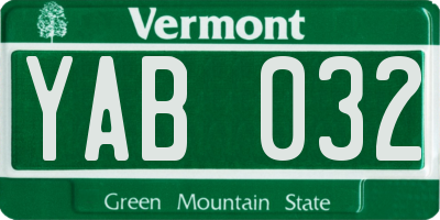 VT license plate YAB032