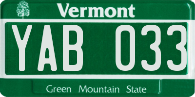 VT license plate YAB033