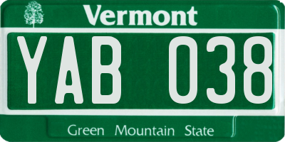 VT license plate YAB038