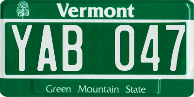 VT license plate YAB047