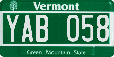 VT license plate YAB058