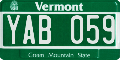 VT license plate YAB059