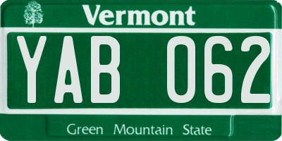 VT license plate YAB062