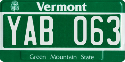 VT license plate YAB063